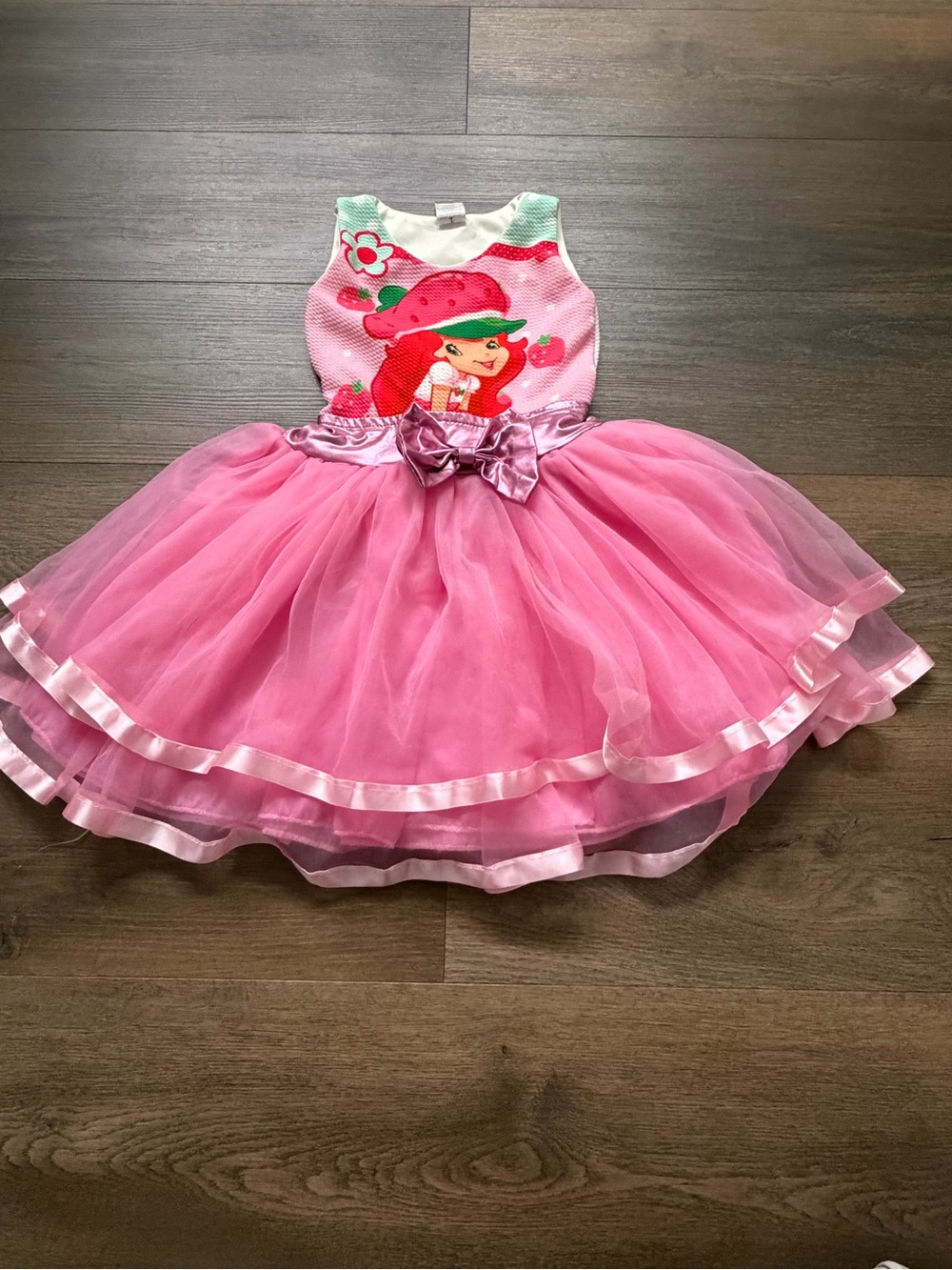 Strawberry Themed Pink Tulle Kids Costume Dress